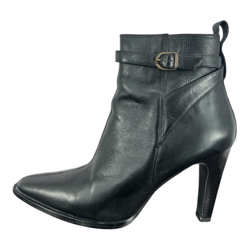 VALLEY LANE Leather Pointed Toe Ankle Buckled Strap Heeled Boots 7B Black VGC!